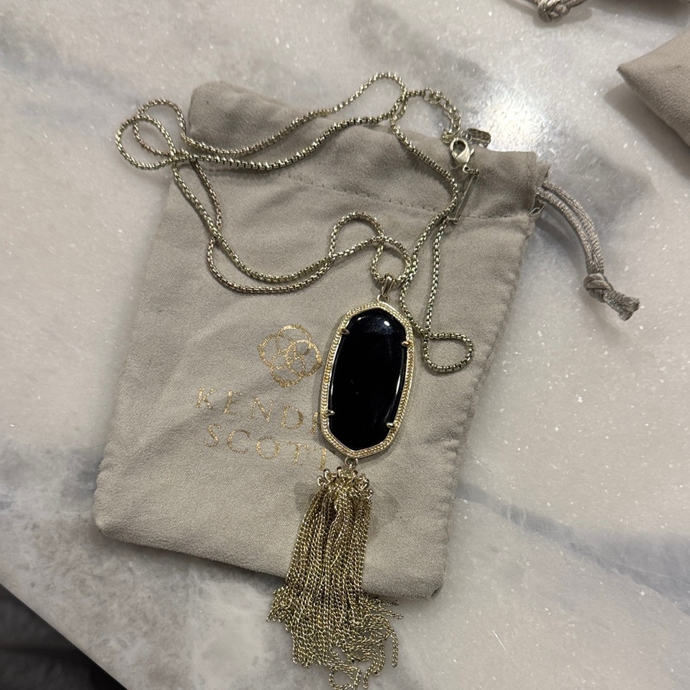 Kendra Scott Onyx and Gold Tassel Necklace